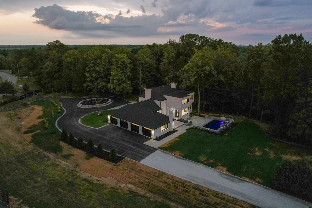 A view of a large house from the air