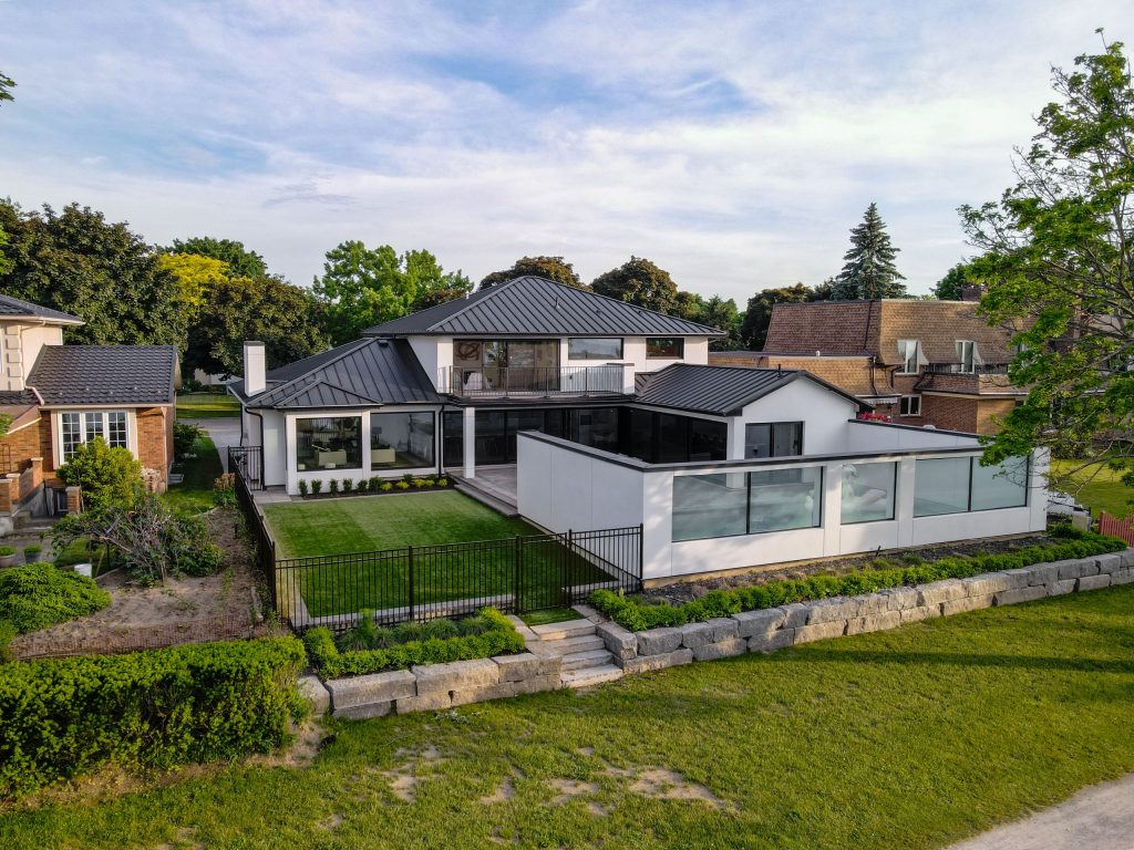 The outside backyard view of a home build